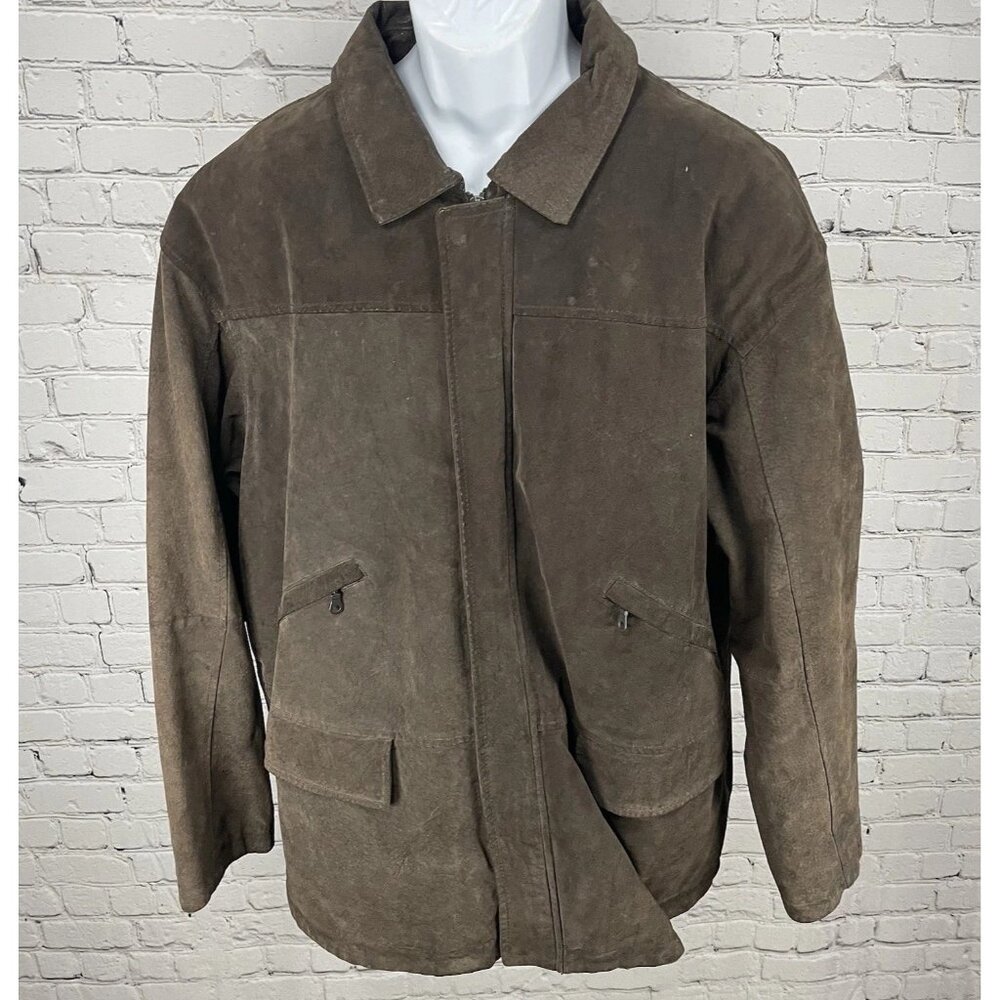 OutBrook Brown Genuine Suede Leather Insulated Zipped Lined Jacket Size XL